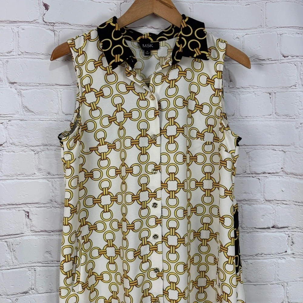 MSK Black Yellow Midi Dress old money classic grand millennial size medium vacay - Picture 3 of 8